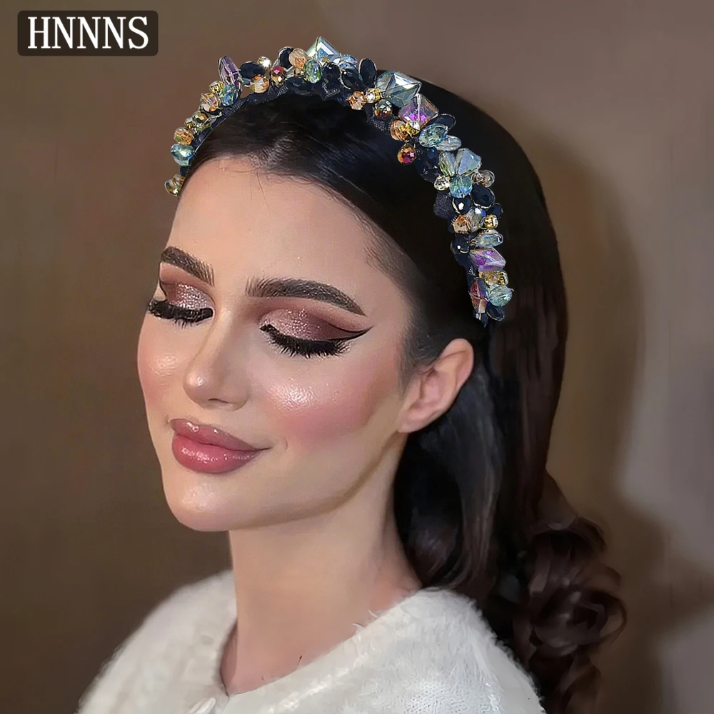 

HNNNS Korean Wavy Headband Non-slip Toothed Crystal Hair Hoop Luxury Fluffy Hairbands Wedding Banquet Prom Hair Accessories A401