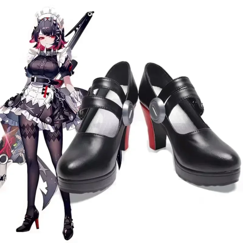 

Game Zenless Zone Zero Ellen Joe Cosplay Shoes Women Halloween Party Maid Roleplay Shark Girl Black Customized Shoes High Heels