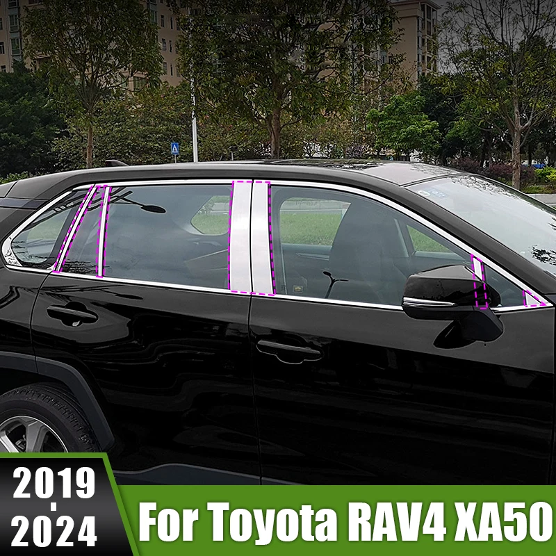 

For Toyota RAV4 XA50 RAV 4 Hybrid 2019 2020 2021 2022 2023 2024 Stainless Car Door Window B Pillar Center Post Trim Sticker