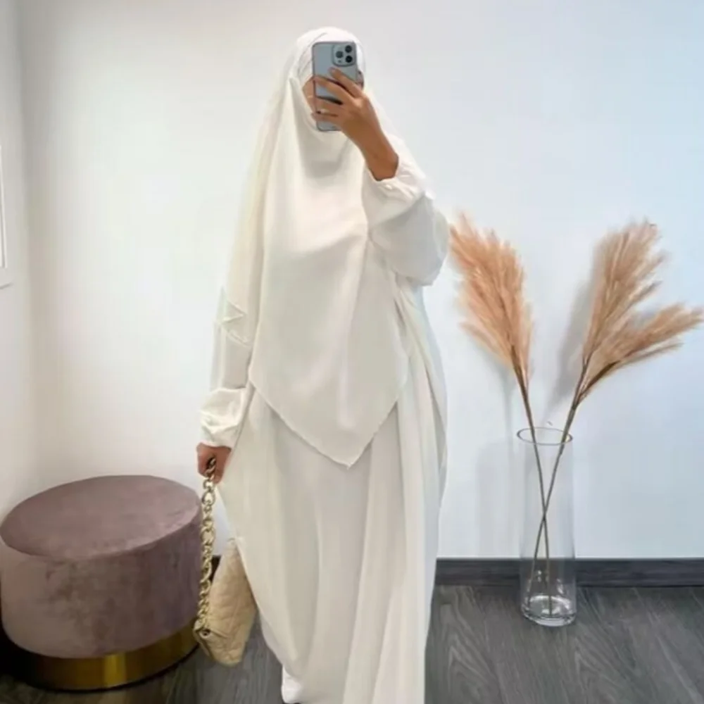 ‬Dubai Abaya Khimar Set Jilbab 2 Piece Prayer Clothes Muslim Women Long Hijab Scarf Dress Turkey Islam Outfit Ramadan Eid