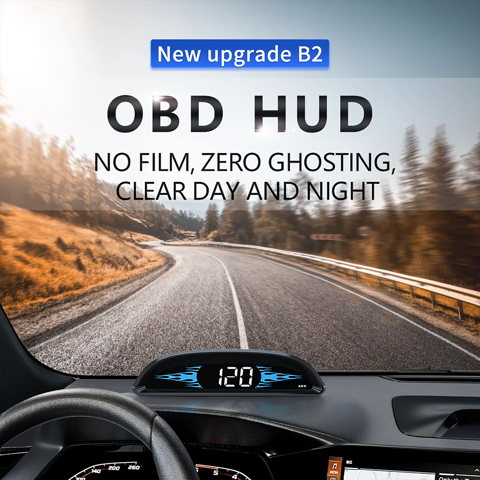 Car B2 Hud obd2 Head-up Display Water Temperature Gauge Digtial Speed Fuel Consumption Tachometer RPM Voltage Alarm For 12V