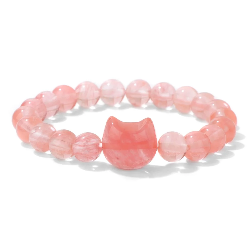 Tiger Eye Cat Head Carved Bracelet Natural Stone Quartzs Agates Animal 8mm Round Beads Elastic Bracelets For Women Men Jewelry