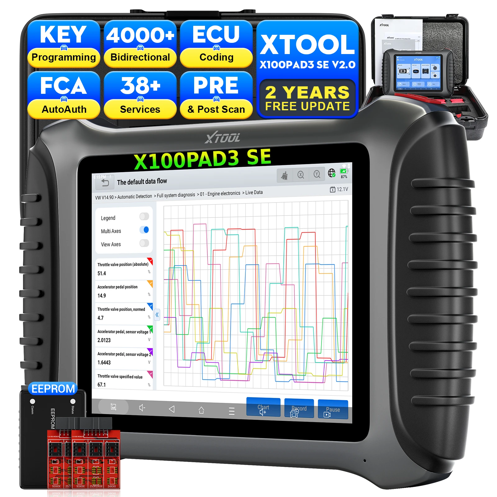 XTOOL X100PAD3 SE V2.0 Key Programming Tools Auto Key Programmer Active Test FCA & DoIP All System OBD2 Scanner Diagnostic Tools