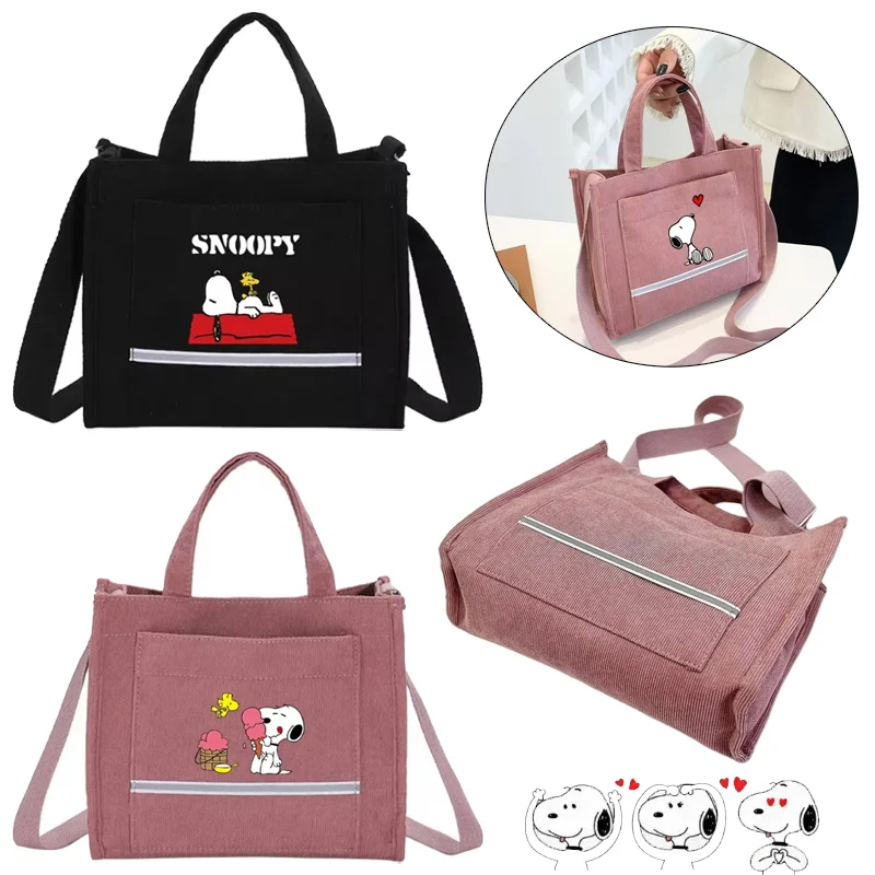 

Snoopy Shoulder Bag Women Fashion Large Capacity Handbag Cartoon Corduroy Crossbody Bags Casual Travel Tote Shopping Pouch