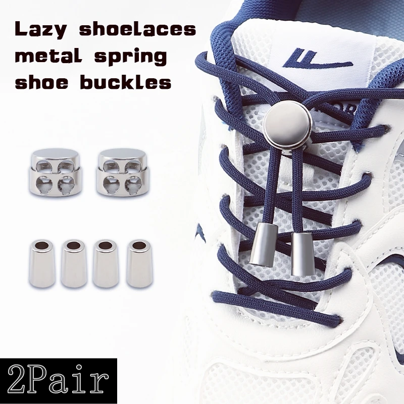 1/2 Paar Schnürsenkel mit Metallschnalle ohne Krawatten, runde elastische Schnürsenkel, Sneakers, keine Krawatte, Schnürsenkel für Kinder und Erwachsene, schnelles Ein-/Aus-Schnürsenkel