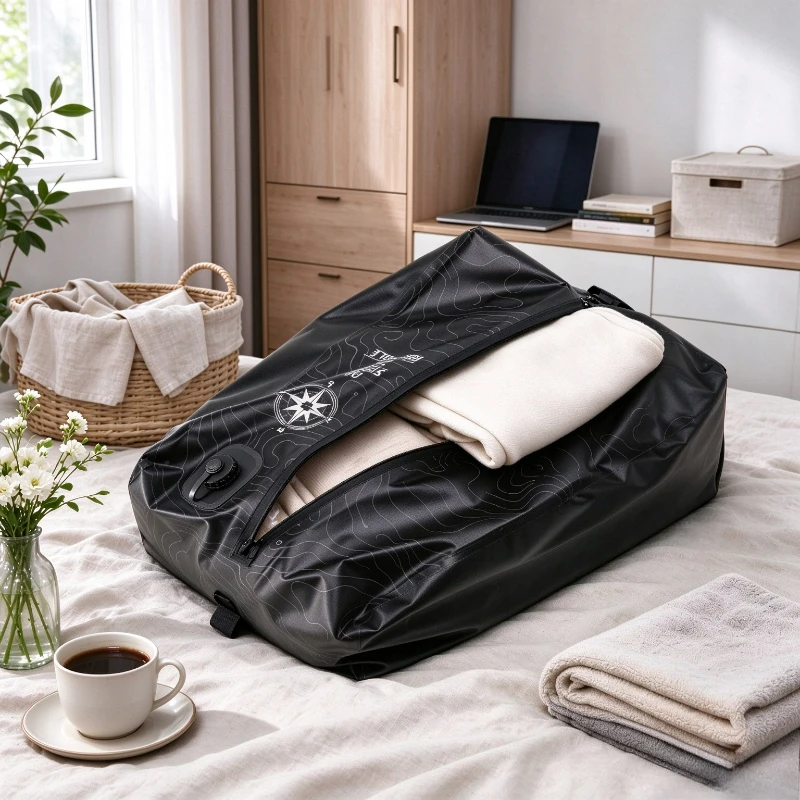 Vacuum Compression Bag Airtight One Touch Travel Storage Pouch Outdoor Contour Compass No Pump for Travel Daily Useful Packs