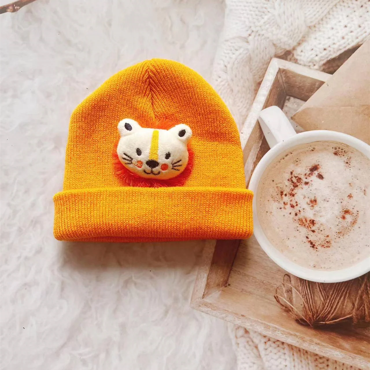 Korean Baby Autumn Winter Hat Cute Lion Knitted Warm Newborn Cap Infant Beanie Solid Color Baby Girl Boy Soft Crochet Hats