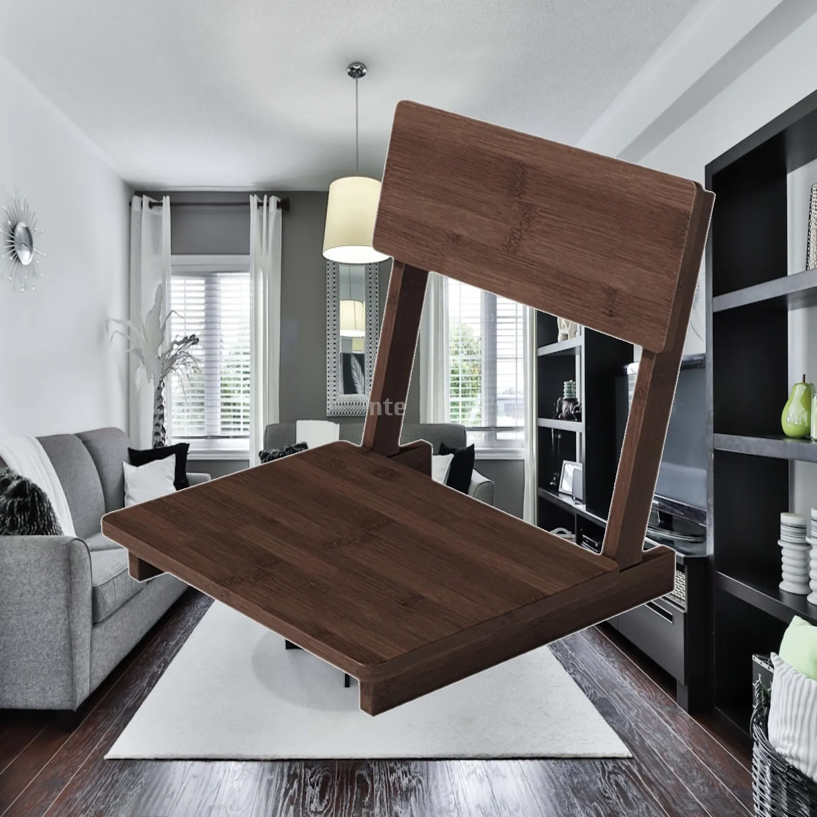 Meditation Floor Chair Ergonomic Wooden Backrest Portable Modern Accent for seat for Bay Window Lounge Area