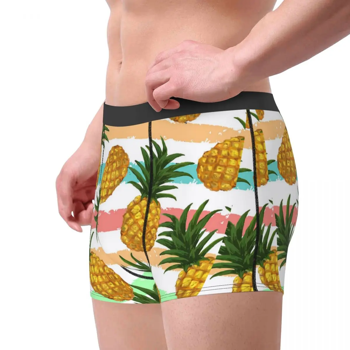 Humor Boxer Pineapple Cartoon Shorts Panties Men's Underwear Mid Waist Underpants for Male Plus Size