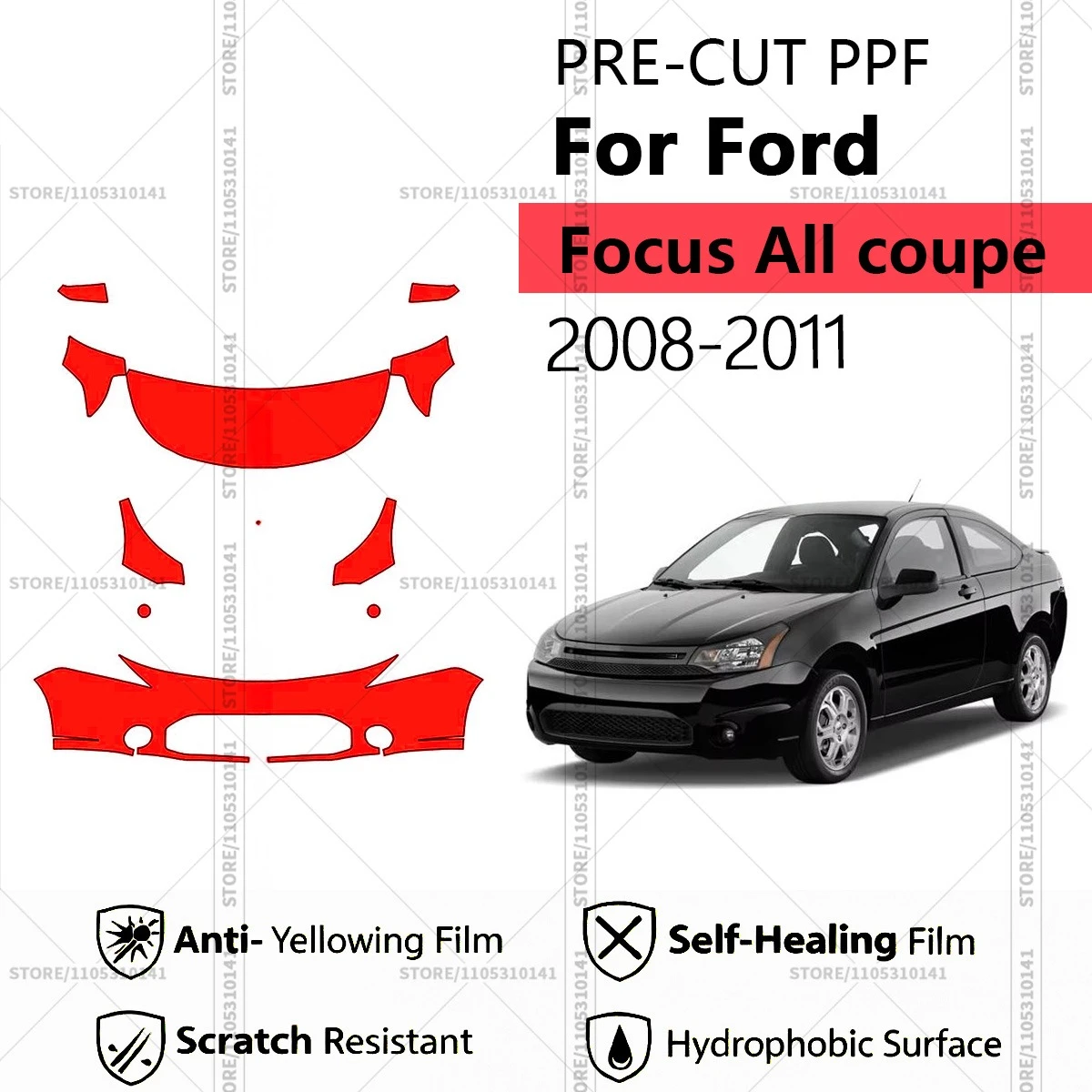 For Ford Focus All coupe 2008-2011 Pre-Cut Paint Protection Film PPF Transparent Car Film Automotive PPF Professional  Front Kit