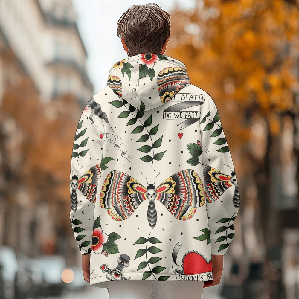 Man winter clothing, New in Down Coats, new Insect butterfly graffiti cotton-padded jacket clothing, feather print pocket zipper