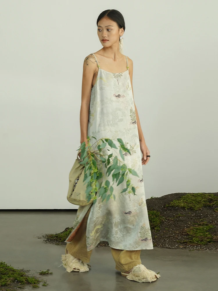 

New Chinese Sle Garden Women's Long Dr Silk Lace Trimmed One-Piece Summer Soft Fabric H-ape Skirt for Ages 8-50