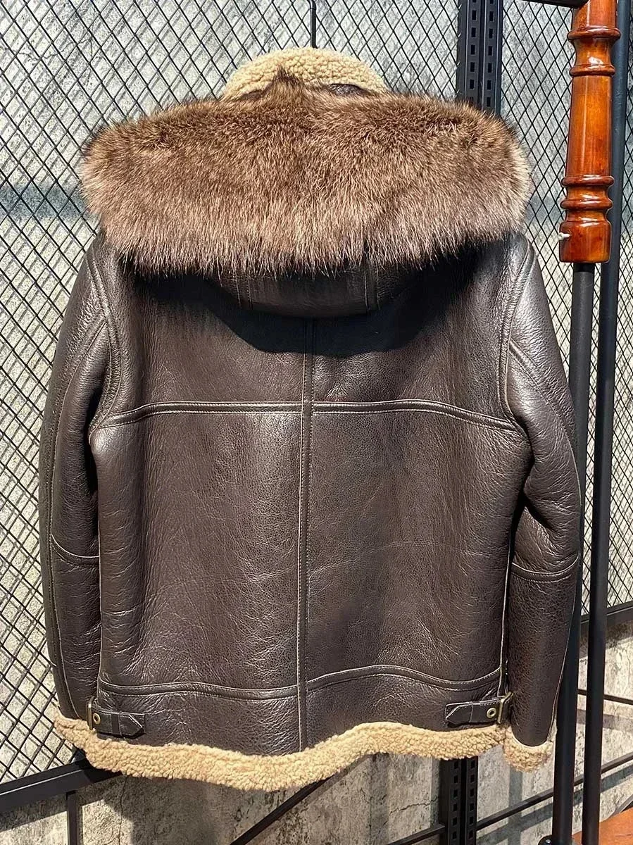 AYUNSUE Winter Jackets for Men Nature Real Sheepskin Fur Coats Warm Hooded Motorcycle jacket Genuine Leather Jacket Jaqueta