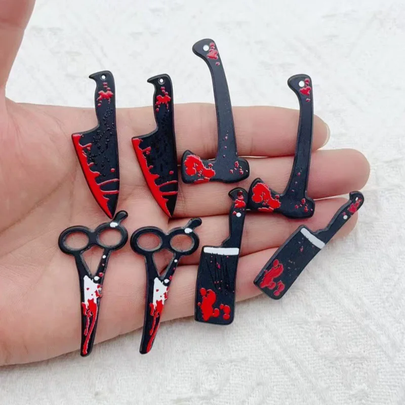 10pcs acrylic Halloween double-sided bloodstain printed scissors axe pendant DIY