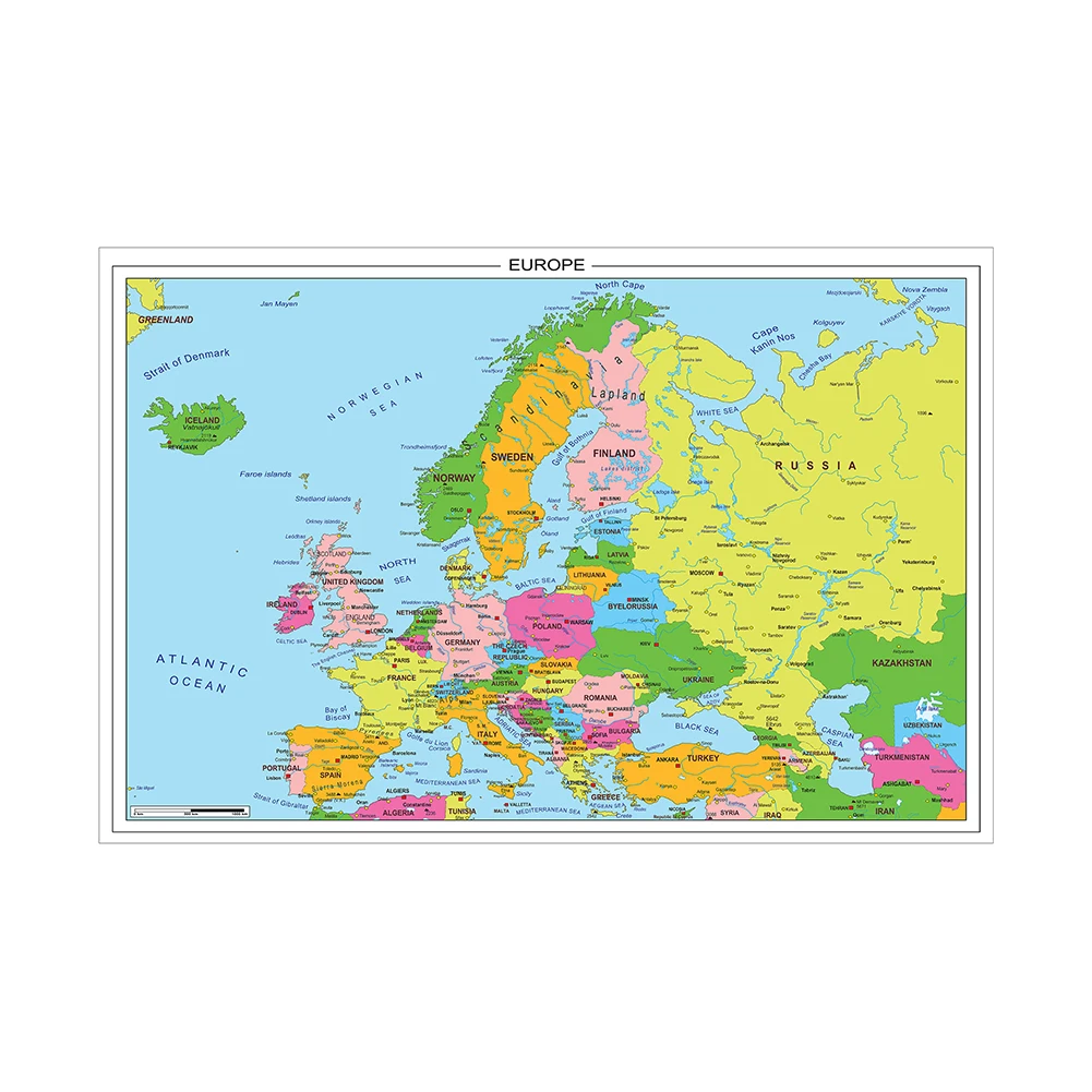 Imagem -06 - Mapa da Europa Wall Poster Quadro Decorativo Pendurado Pintura Não Tecida em Inglês Material para Ensino em Casa 150x100cm