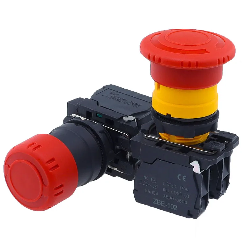 1Pcs XB5 AS542 Plastic Emergency Stop Red Mushroom Head Size 30 40MM Push Button Switch Lock NO NC Normally Open AS545 22mm ZB5