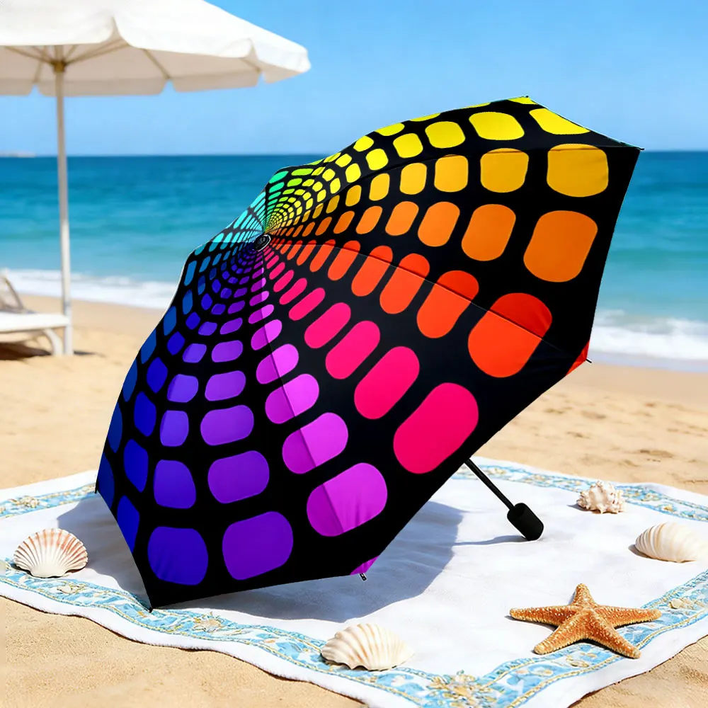 1PC Colorful Umbrella by the Lake on a Picnic Day Print 8 Iron Ribs Folding Umbrella Auto-Open Fashion Sunshade