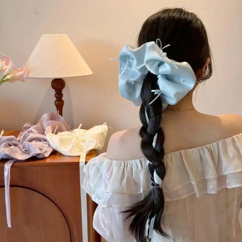 

2026 New French Ballet Bow Scrunchies Satin Large Elastic Hair Ties for Women Wedding Bridal Hair Accessory Bridesmaid