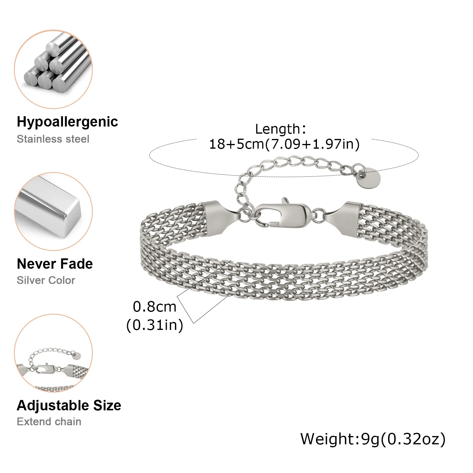 3/8 มม.สายคล้องคอสร้อยข้อมือสําหรับชาย,สแตนเลสสตีลปรับสายรัดข้อมือ,Simple Minimalist เครื่องประดับของขวัญ