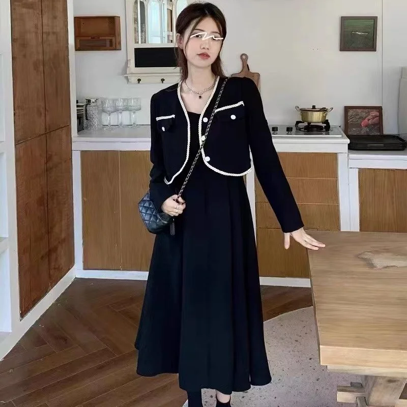 French Vintage Light Mature Women's Temperament Dress Two-piece Set 2023 Spring Autumn New Fashion Short Coat SlimOutfits Skirt