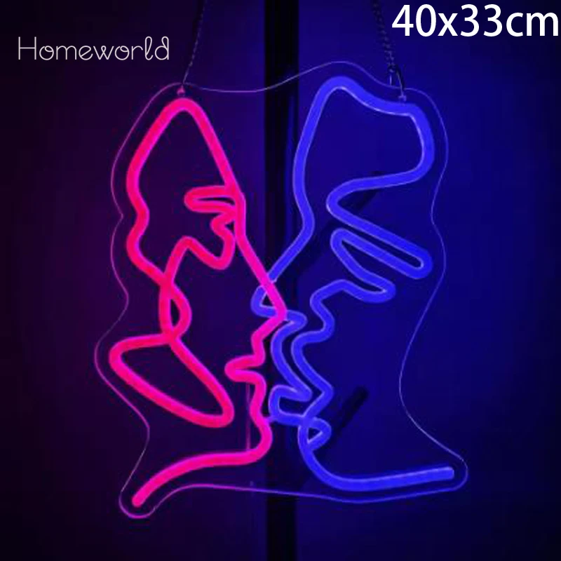 カップルキスネオンサイン、カップルベッドルーム装飾、抽象愛ウォールサイン、サインベッドルーム装飾、カップルギフト
