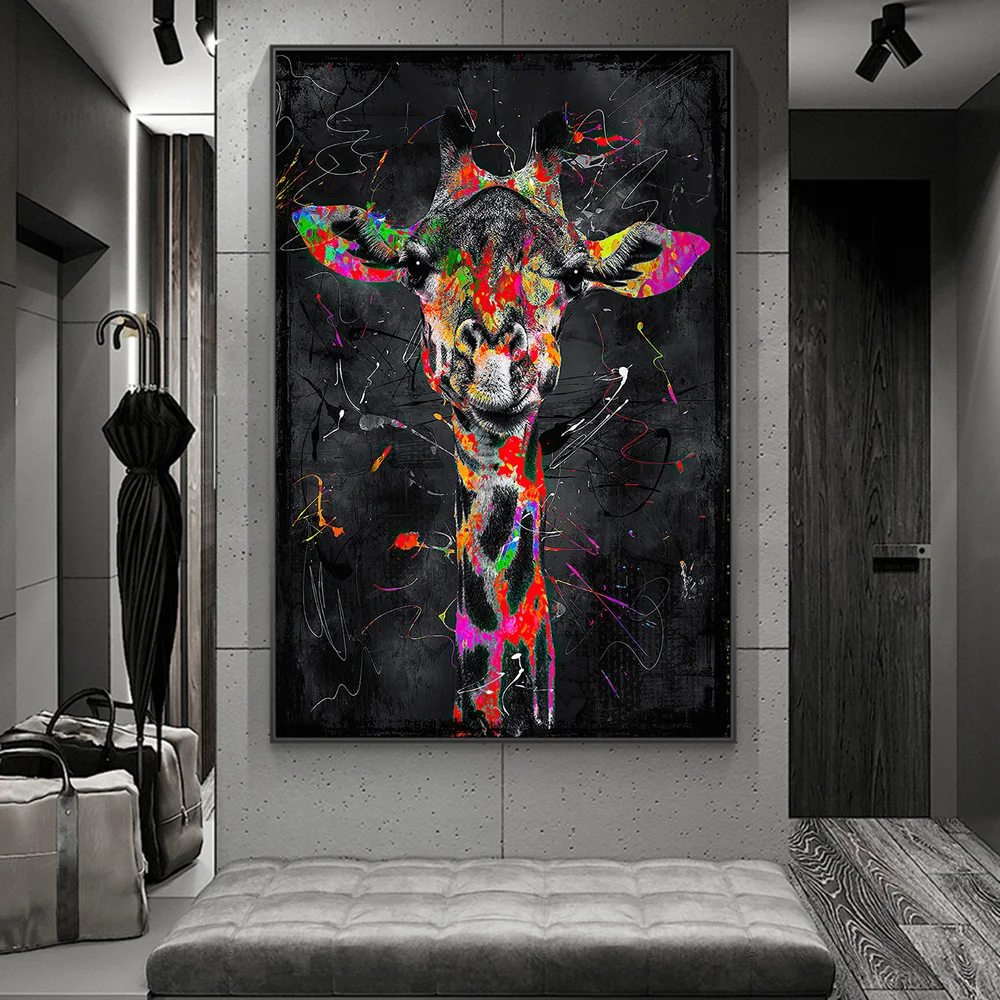 

Giraffe Graffiti Art Abstract Canvas Paintings on the Wall Art Posters and Prints Animals Modern Pictures For Kids Room Decor