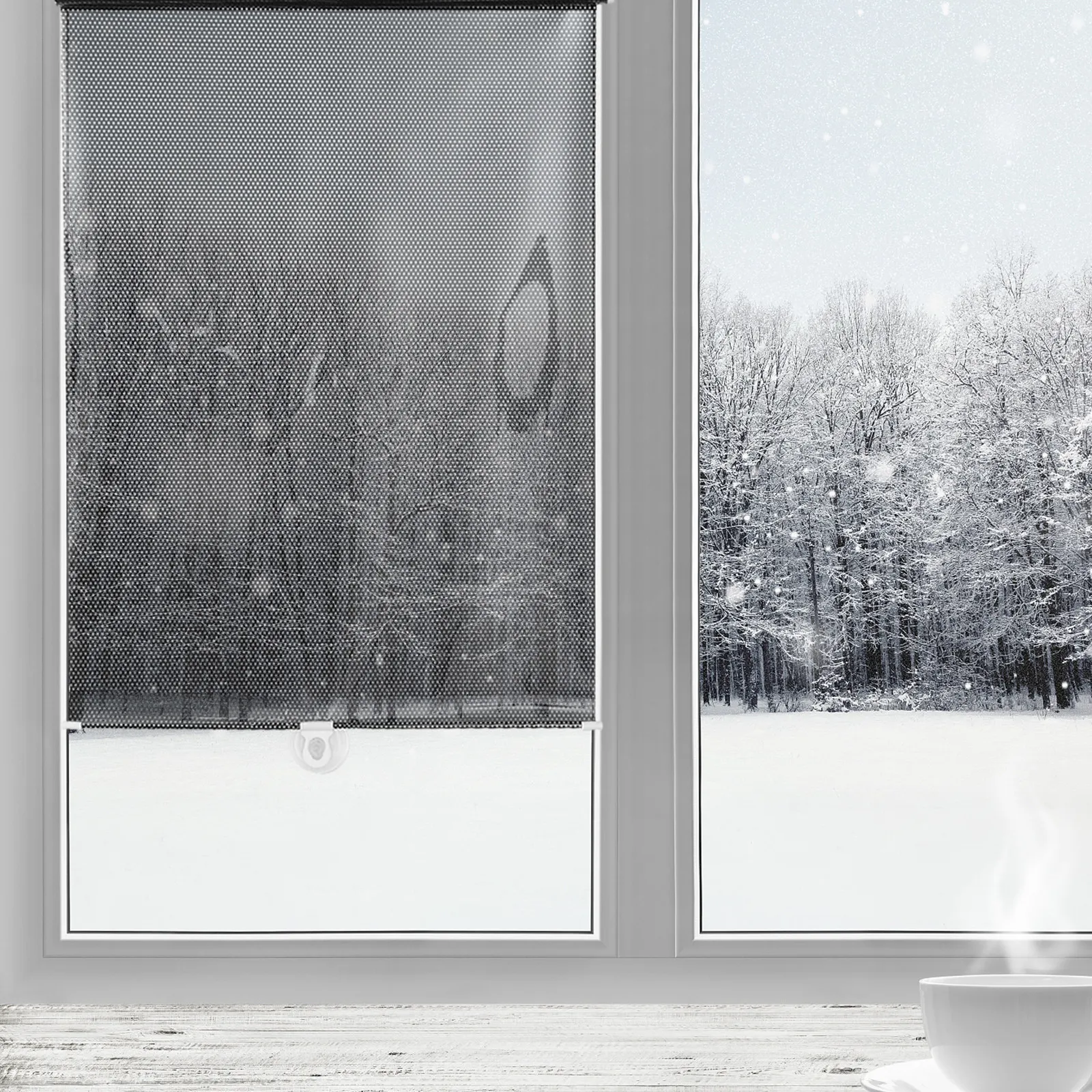 Retractable Balcony Blackout Roller Blind Suction Cup Window Shade Privacy Curtain Home Use Room Darkening Thermal Insulated