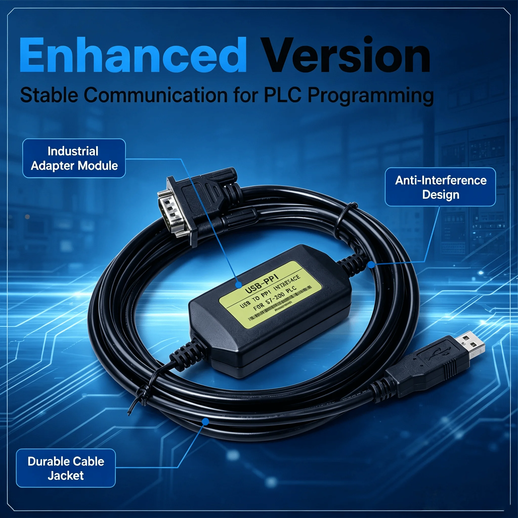 USB-PPI PLC Download Cable with CH340 Chip for Siemens S7-200 200CN CPU221 222 224XP 226, 3M, Not for S7-200 SMART