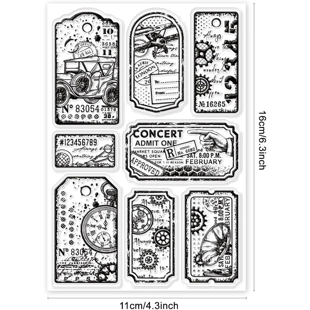 Retro Steampunk Label Clear Stamps for DIY Scrapbooking Vintage Label Tags Silicone Clear Stamp Seal Transparent Stamps for Card