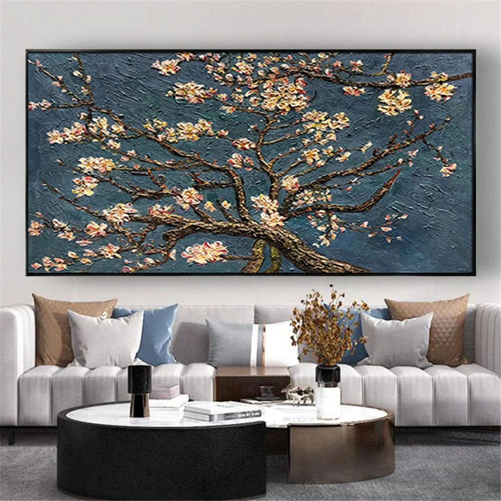 Quality Handmade Copy Van Gogh Almond Blossom Canvas Art Paintings Home Wall Decor Impressionist Flowers Canvas For Living Room