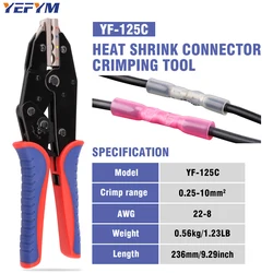 Butt Splice Heat Shrink Connectors Crimping Tool YF-125C For 0.5-10mm²（20-7AWG）BHT Terminal Ratcheting Crimper Ratchet Pliers