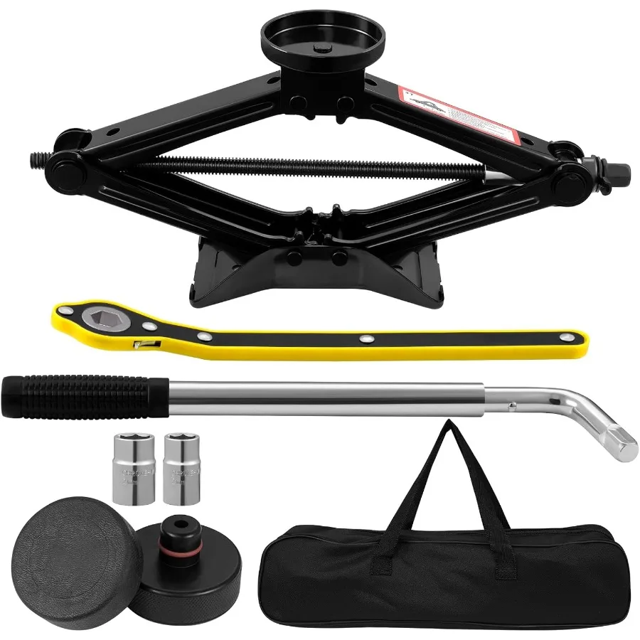 Car Jack Kit 3.0 Ton 6614 lbs Universal Scissor Jack for Car with Rubber Jack Pad Portable Tire Jack Changing kit with Lug Wren