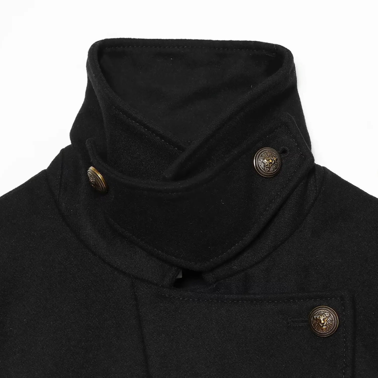 KASLEAD Women's Fashion High-End Mixed-Fiber Chimney-Neck Jacket Long Sleeve Double-Button Polyester Autumn Outerwear