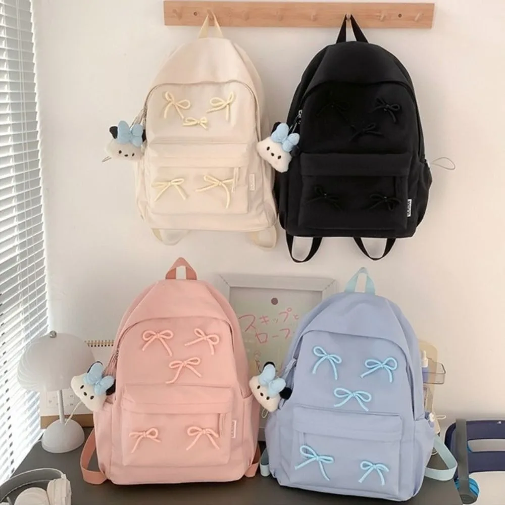 

Fashion Large Capacity Bow Backpack Bow decoration Solid Color Girls Backpack Zipper Students Bookbags Students