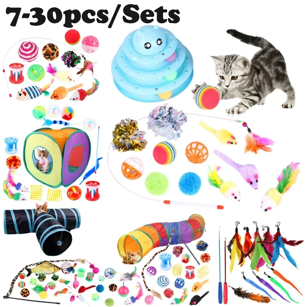 Kitten Toys Variety Pack, Pet Cat Toy Sets, Funny Stick, Sisal Mouse, Bell Ball, Combination Toys, Pet Supplies, 7-30Pcs Set