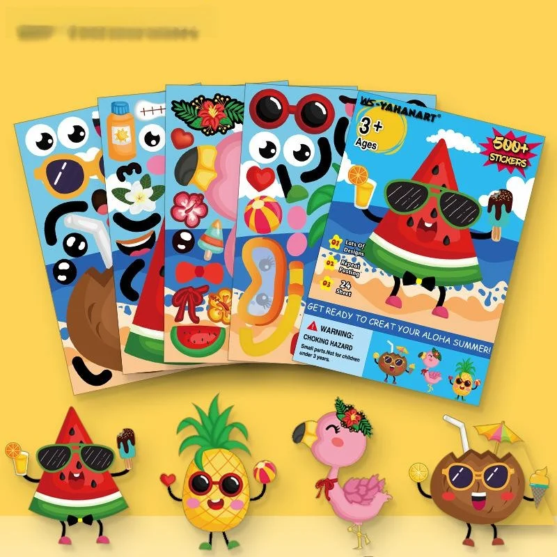 Permainan Pantai Musim Panas Anak-Anak Kartun Stiers, Stiers Buah Hawaii Emosi, Stiers Kertas Lintas Batas Crt
