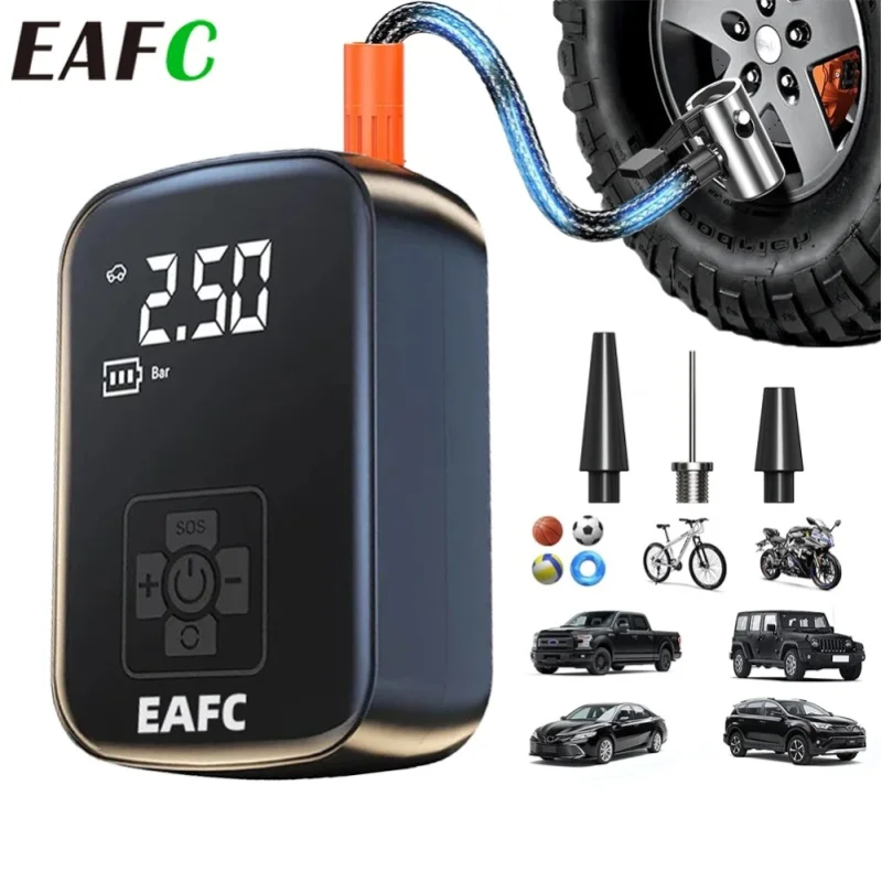 EAFC 150PSI Tragbarer Kabelloser Reifenfüller, Doppelpumpen-Schnellfüll-Luftkompressor mit LCD-Digitalanzeige und Auto-Stopp-Funktion, USB-C Wiederaufladbare Notfall-Luftpumpe für Autoreifen,