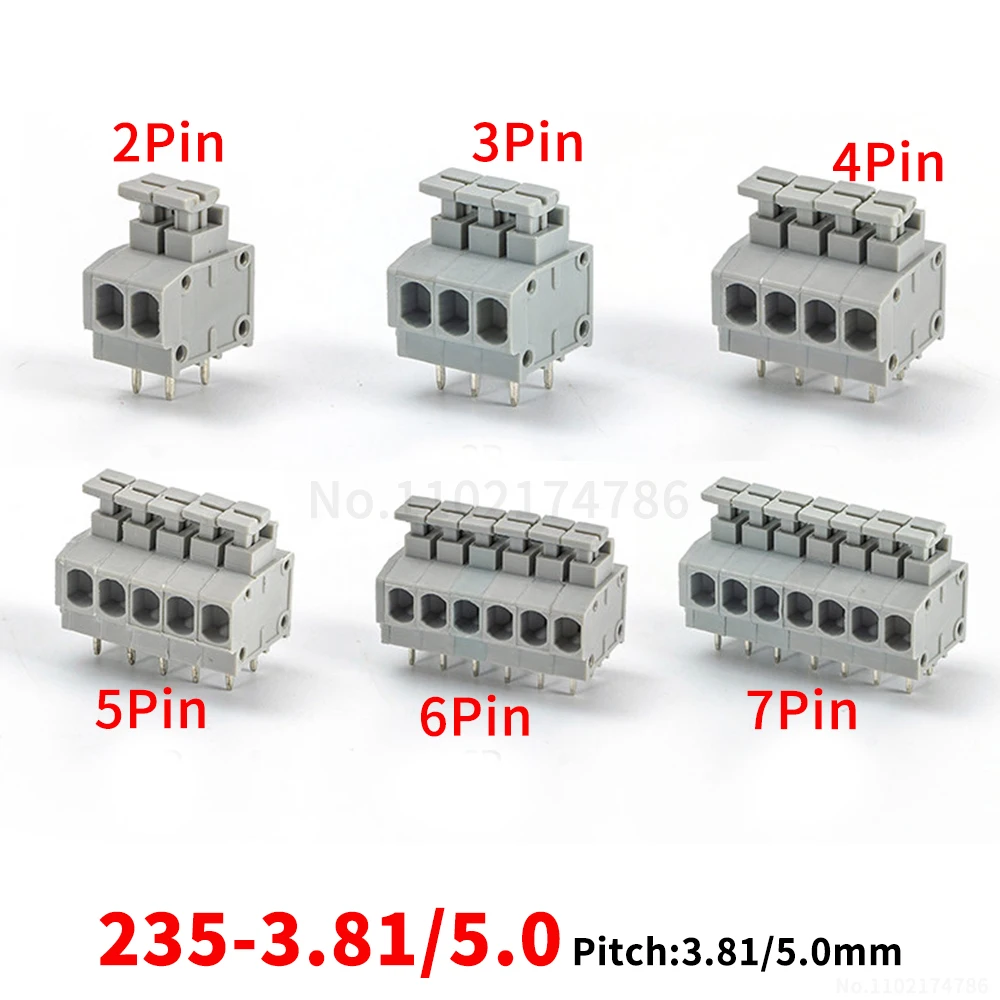 (5 pcs) KF235 - 3.81mm – 5.0mm Push-in spring-loaded PCB terminal blocks 2~12P screwless 235 3.81/5.0