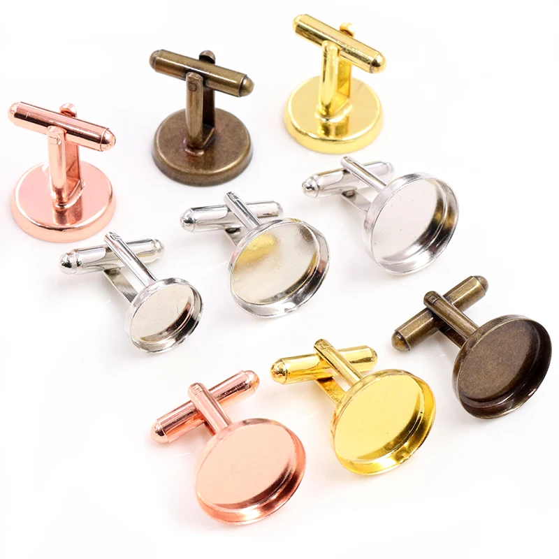 10pcs/ lot 16mm White K Rhodium Plated 5 Colors Copper Cufflink Base Cuff Link Settings Cabochon Cameo Base