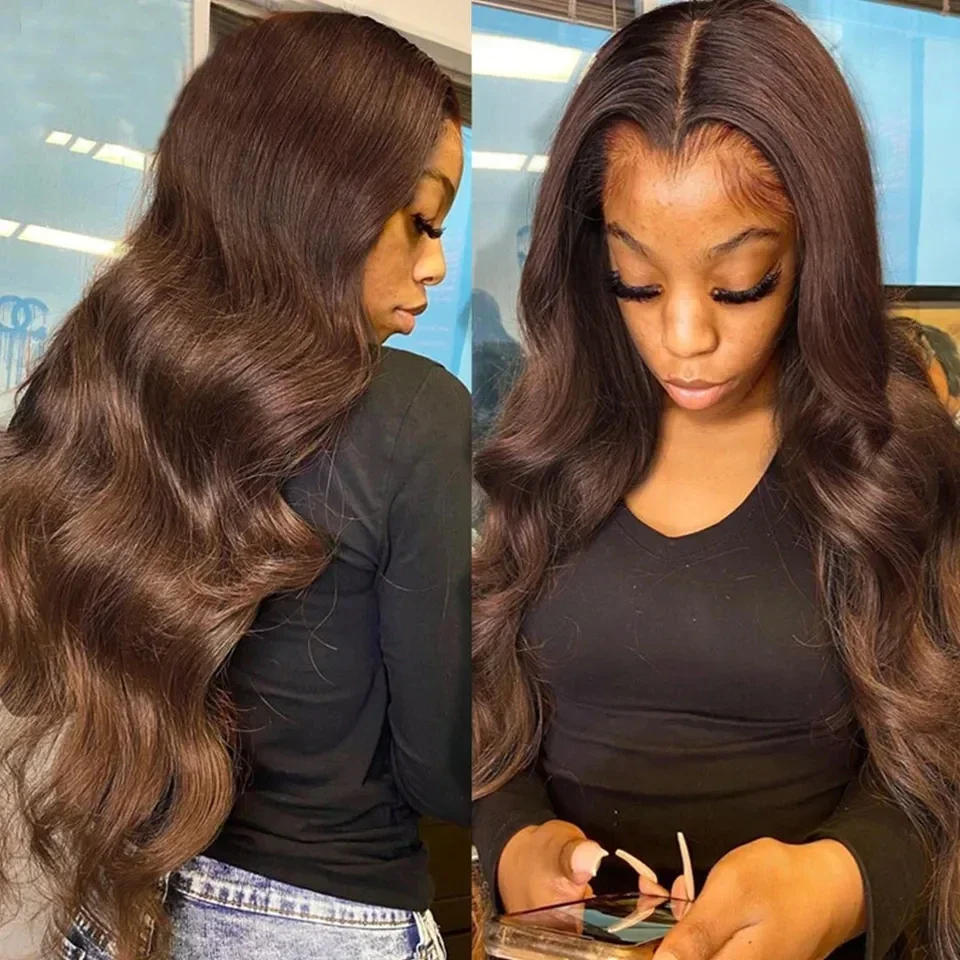 Perruque Lace Front Wig Body Wave Naturelle, Cheveux Humains, Couleur Brun Chocolat, 13x4, 13x6, Pre-Plucked, Transparente