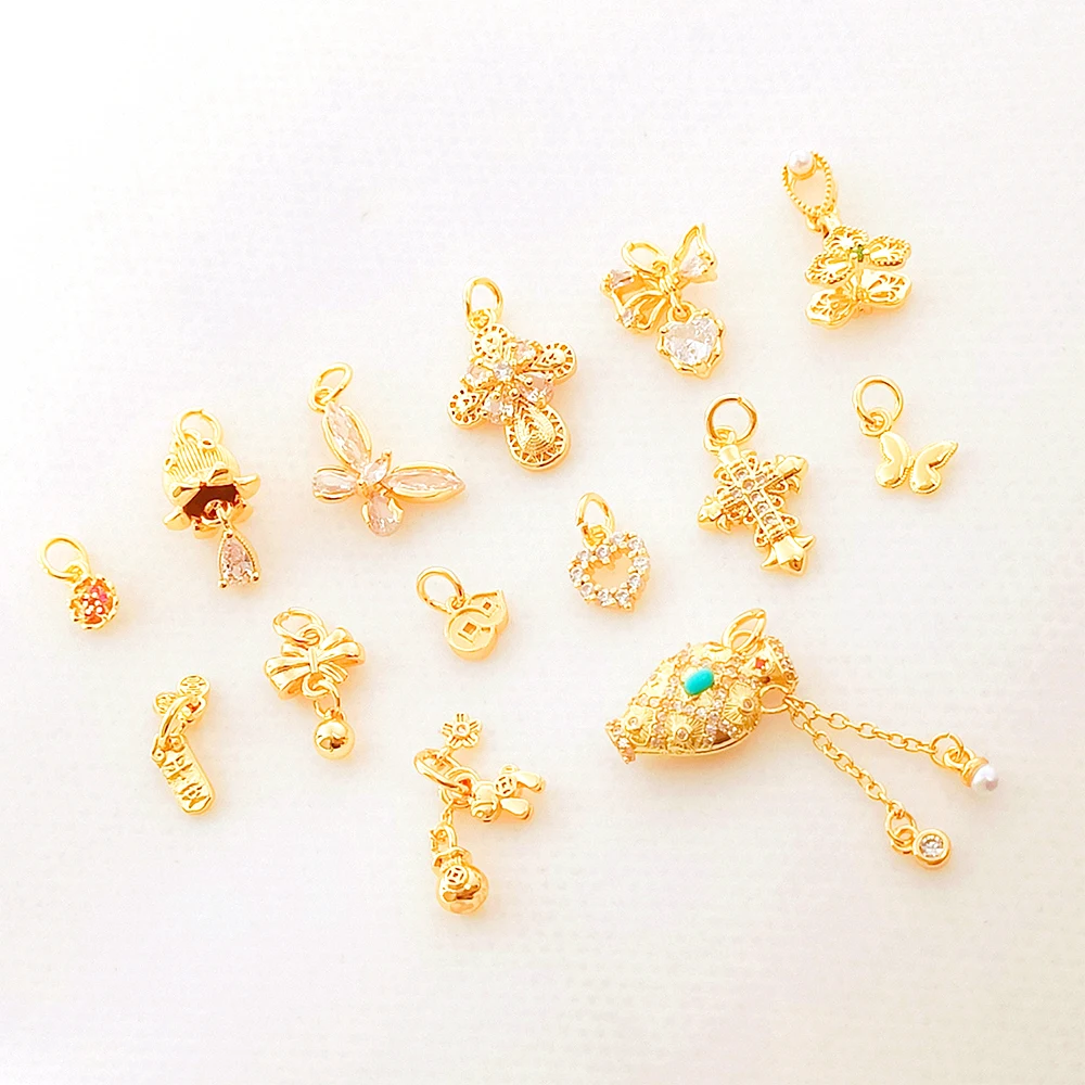 Brass Plated with 18K Gold Zircon Inlay Butterfly Gourd Pendant DIY Jewelry Making Necklace, Bracelet, Clothing Accessory