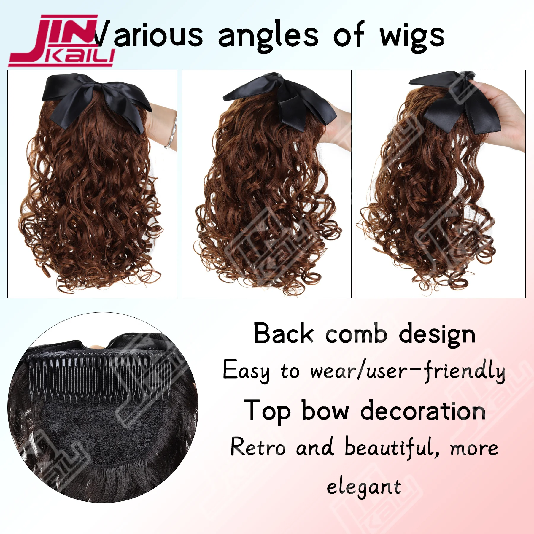 JKL ذيل حصان صناعي عتيق مع مشط أوروبي مجعد نفخة ذيل حصان كليب في ذيل الشعر وصلة شعر كاذبة طبيعية #4