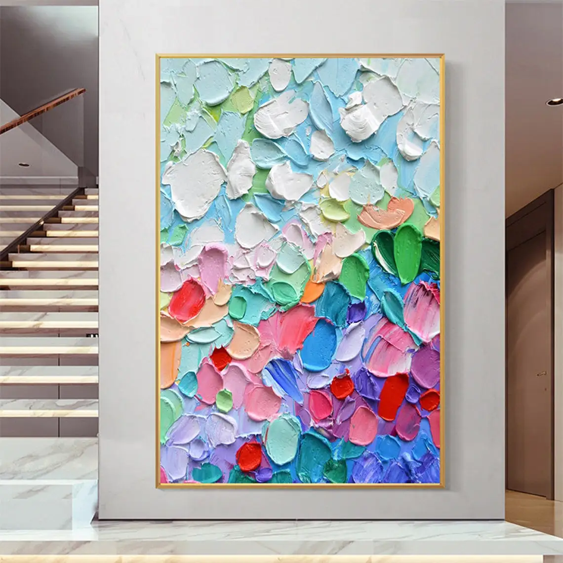 

Abstract Hand-Painted Colored Petals Oil Painting On Canvas Colorful Painting Original Large Wall Art Fantasy Textured Painting