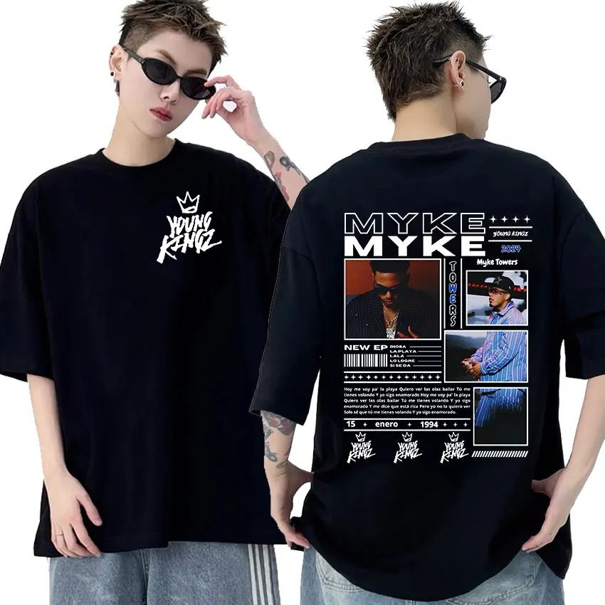 Rapper Myke Towers Print Graphic T Shirt Men Hip Hop Fashion Cotton Short Sleeve T-shirt Unisex Retro Oversized Clothing Tshirts