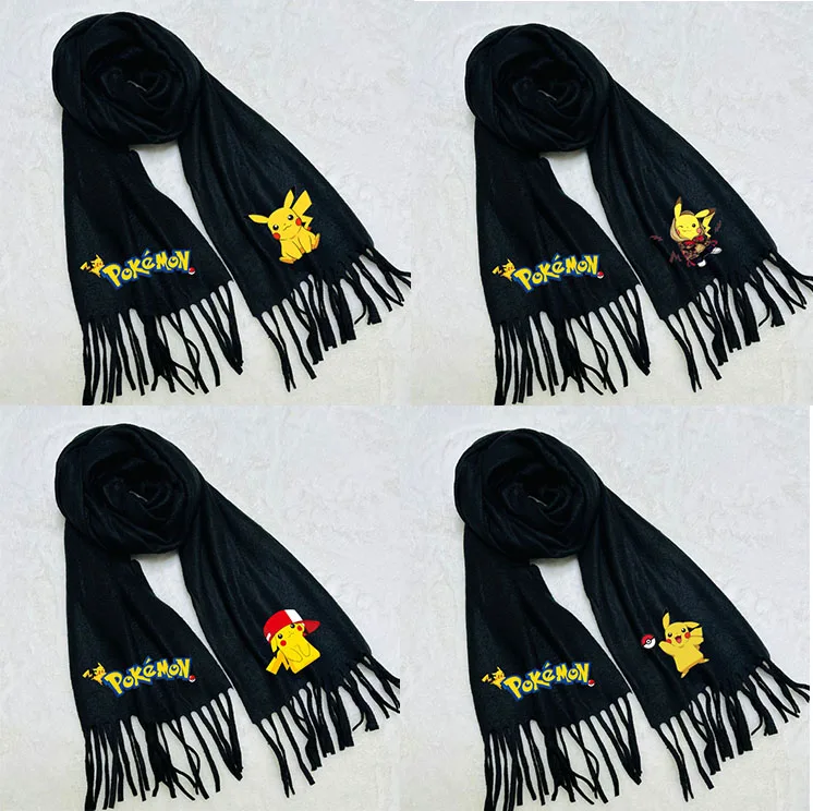 pokemon Pikachu Fall and Winter Warm Scarf Winter Faux Cashmere Tassel Shawl boys Girls Scarf Christmas Birthday Gif