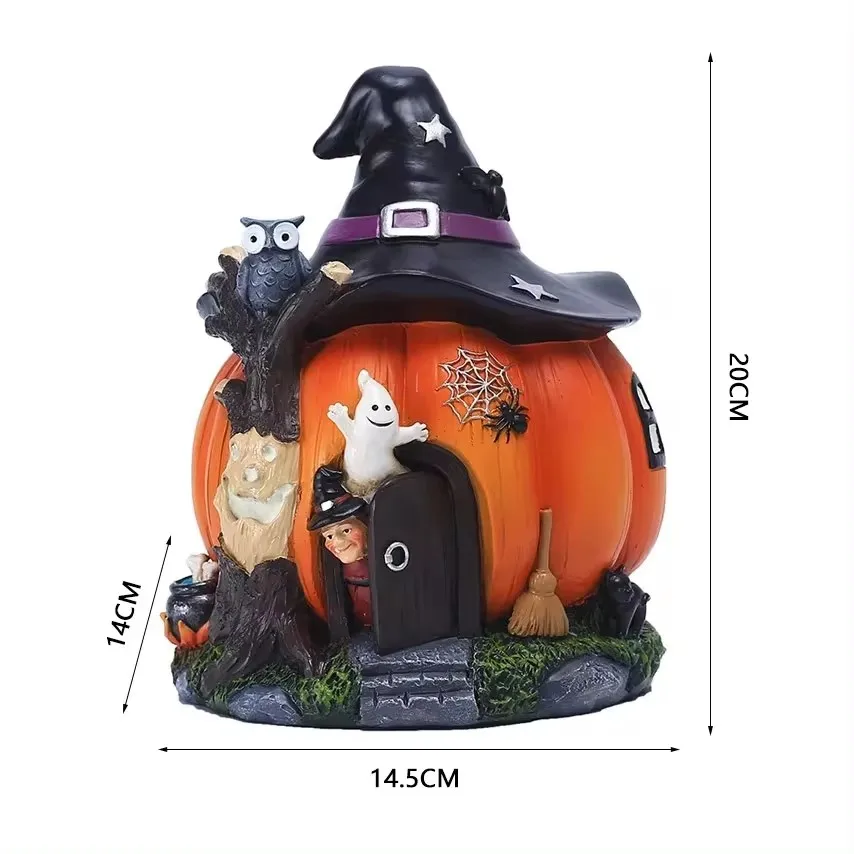 Adornos de casa de calabaza, adornos de jardín de brujas de Halloween, figuritas de truco, escritorio, sala de estar, porche, fiesta, decoraciones de terror