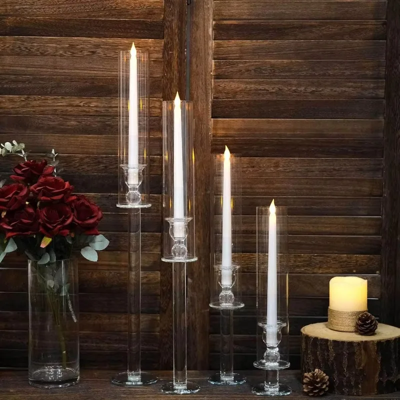 Transparent Crystal Glass Hurricane Conical Candle Holder Wedding Decoration Dining Table Ornament Glass Candle Holder