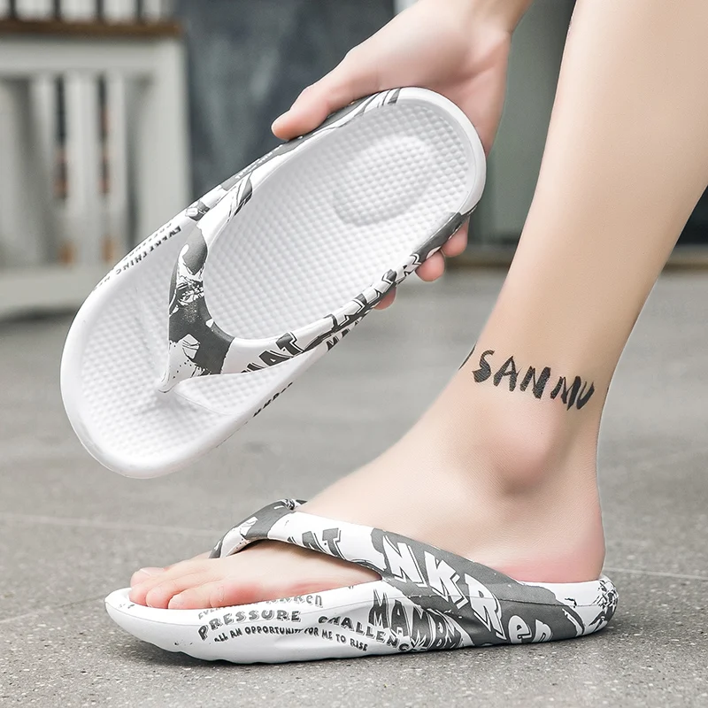 

Portable Men Summer Thong Slippers Non-slip Rubber Flip Flops Wear-resistant Comfort Footwear For Camping Beach And Home
