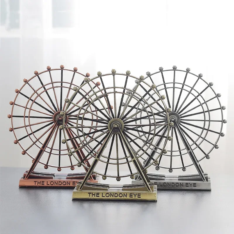 1pcs Retro Metal London Eye Ferris Wheel Rotating Stress Relieving Toy Model Home Desk Decoration Festival Gift