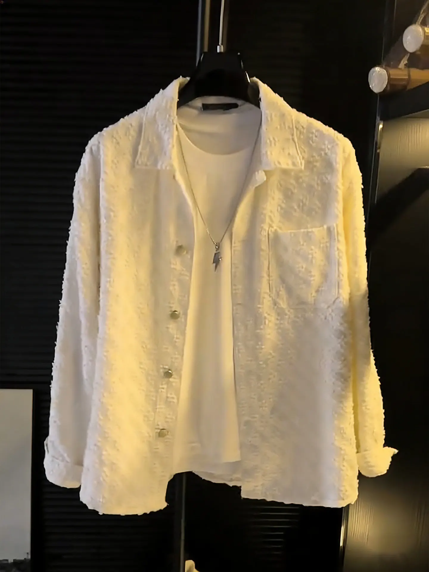 large size trendy brand men's 2026 fashion handsome ripped long-sleeved shirt spring new casual shirt